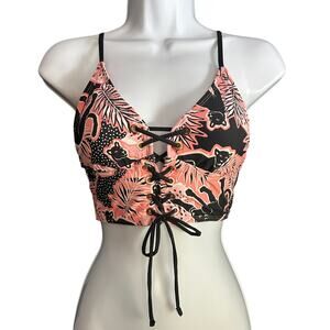 BCBGeneration Peach Animal Print Lace-Up Bikini Top Size SMALL- Peach Tracks